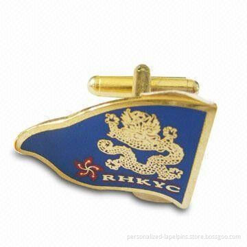 Custom Dragon Logo Cufflinks And Tie Clips, Hard Enamel And Shinny Gold Plated